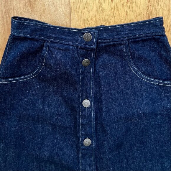 MIH JEANS CALLCOTT A LINE DENIM MIDI SKIRT WOMEN’S sz S Blue Front Buttons - Picture 2 of 9